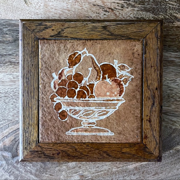 Ceramic Tile Trivet Wall Hanging with Wood Frame made in Italy MCM VTG - Picture 2 of 5